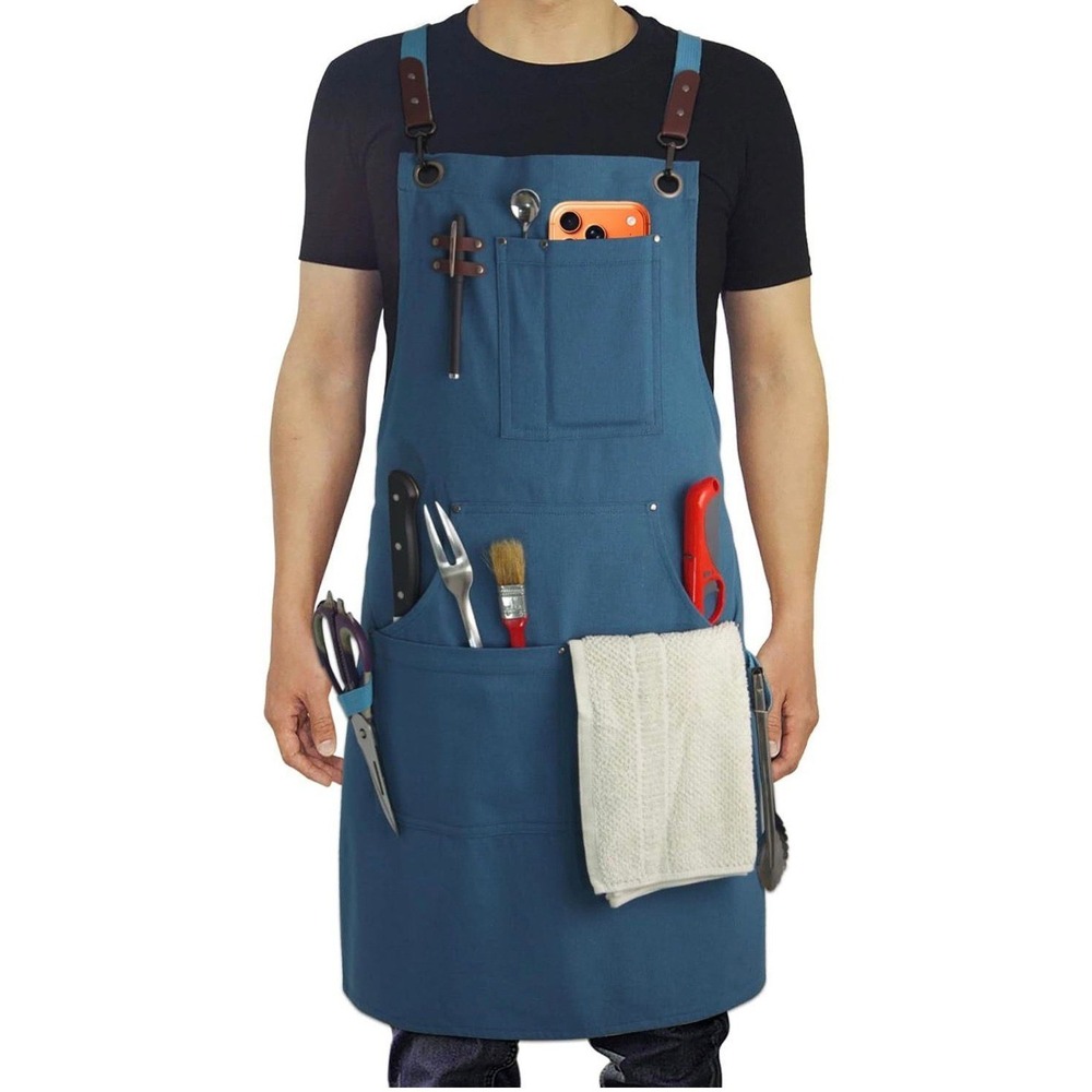 Utility Stylish Adjustable Work Apron Multi Pocket Unisex Tool Barber Kitchen